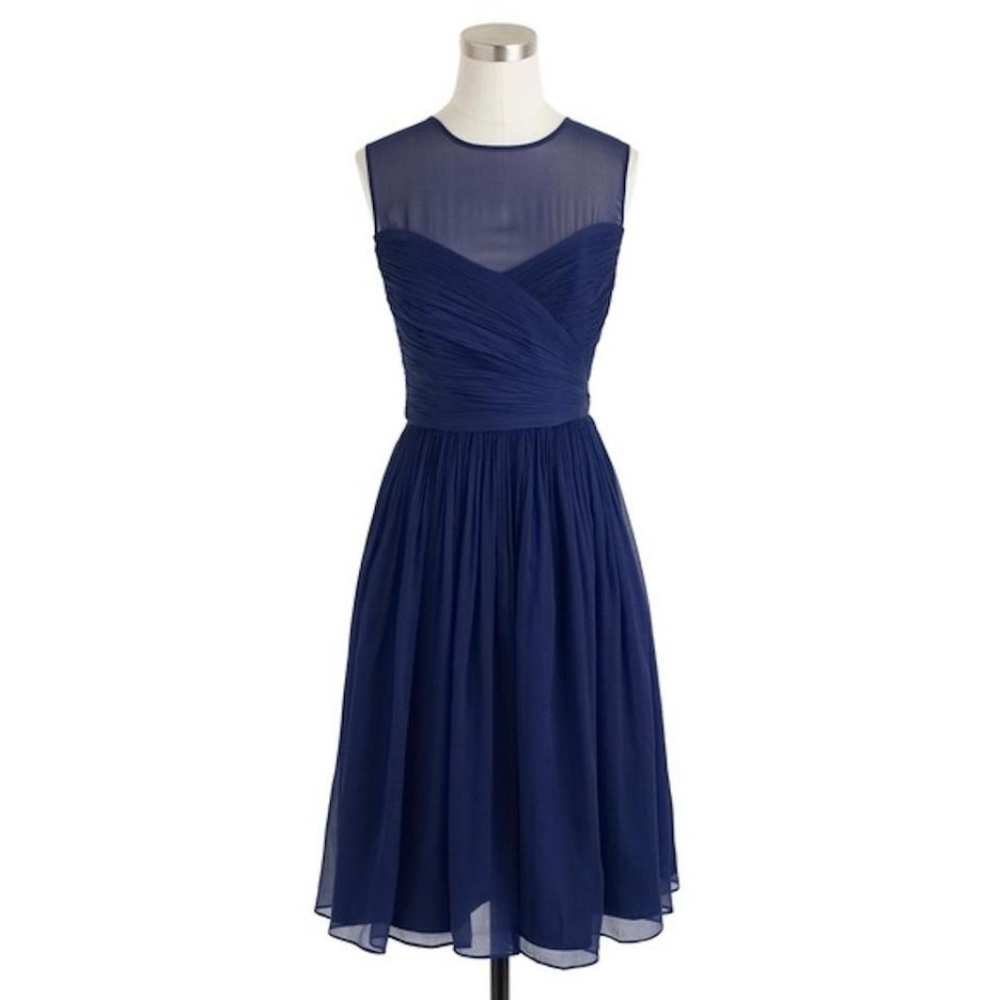 NWT J. Crew Silk Chiffon Clara Dress, Navy 0P